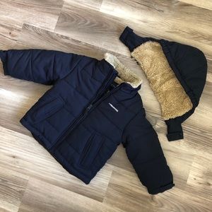 4T boys London Fog winter coat with Sherpa lining and removable hood